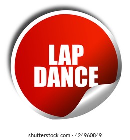 lap dance, 3D rendering, red sticker with white text