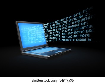 Laptop With A Binary Stream Of Data