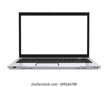 Laptop with Blank White Screen Isolated. 3D rendering