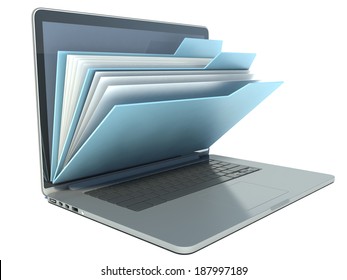 Laptop With Blue Folders