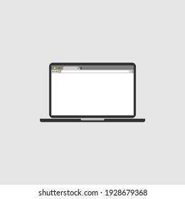 Laptop with browser icon in style flat on gray fon