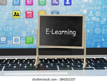 Laptop Chalkboard Elearning Online Education Concept Stock Illustration ...
