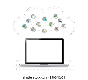 laptop cloud computing tools illustration tools over white