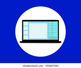 Laptop, computer isolated flat icon on blue background