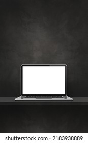 Laptop Computer On Black Shelf. Vertical Background. 3D Illustration