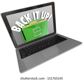 A Laptop Computer Screen With A Filing Cabinet And The Words Back It Up To Illustrate A Backup System For Important Documents And Files