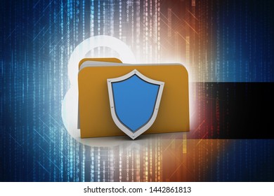 Laptop Folder Shield Isolated 3d Rendering Stock Illustration ...