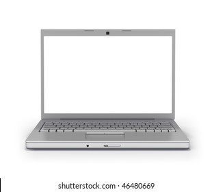 Laptop Front Facing (Clipping Path Screen & Outline)  Isolated On White Background