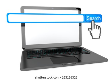 Laptop with Internet Search engine browser window on a white background