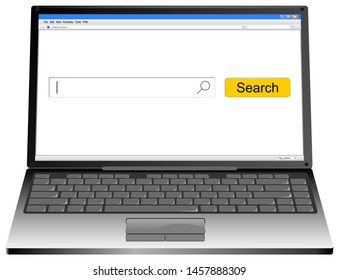 Laptop with internet web search engine - 3D illustration