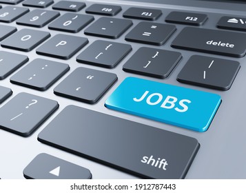 Laptop keyboard and blue key "JOBS" on it..3d illustration