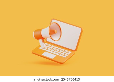 Laptop with a megaphone, symbolizing digital marketing, online promotions, and communication in the digital space. 3D render illustration - Powered by Shutterstock