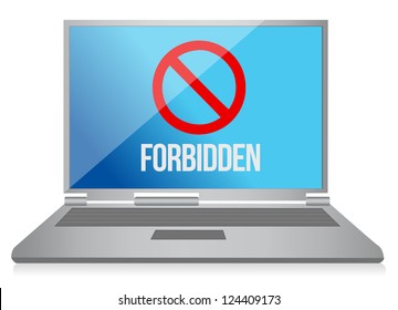 laptop with the message - forbidden - illustration