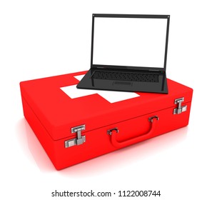 Laptop needs help - conceptual image. 3d image renderer