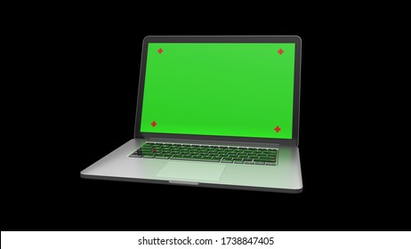 Laptop Notebook Have Green Screen Monitor And Red Track Point With 3d Rendering Include Alpha Clipping Path.