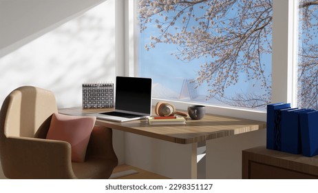 The Laptop on the table concept work from anywhere.