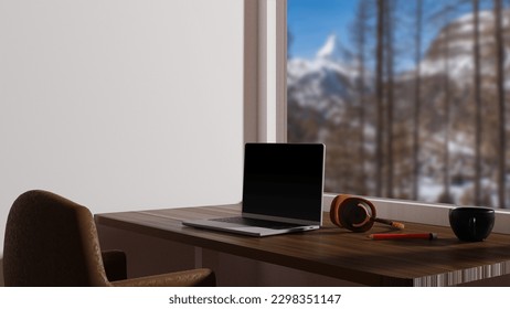 The Laptop on the table concept work from anywhere.