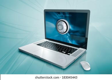 a laptop with a padlock on the screen