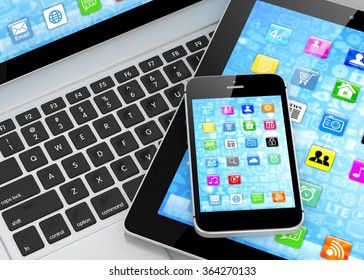 Laptop, Phone And Tablet Pc.