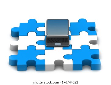 Laptop and puzzle 
