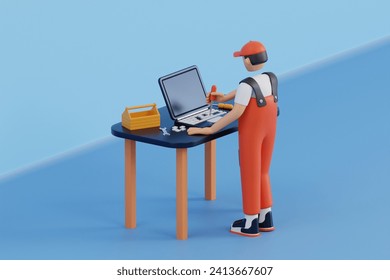 Laptop Repair Service 3D Illustration. Technician repair laptop 3d illustration - Powered by Shutterstock