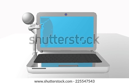 Laptop Screen Background Human 3 D Character Stock Illustration