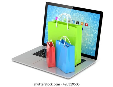 Laptop Shopping Pags On White Background Stock Illustration 428319505 ...