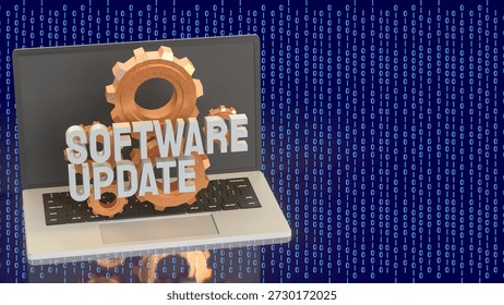 Laptop software update concept with gears and binary code representing system upgrade digital maintenance cybersecurity and modern information technology