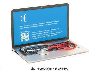 Laptop with stethoscope, 3D rendering isolated on white background