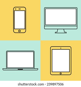 laptop, tablet computer, monitor and smartphone flat design template elements for web and mobile applications. illustration 