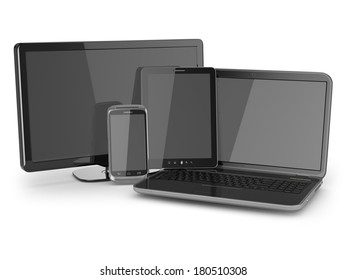 Laptop, Tablet Pc, Tv And Mobile Phone. 3d