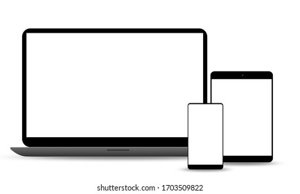 Laptop, Tablet And Phone Set Mockup Isolated On White Background, 3d Rendering