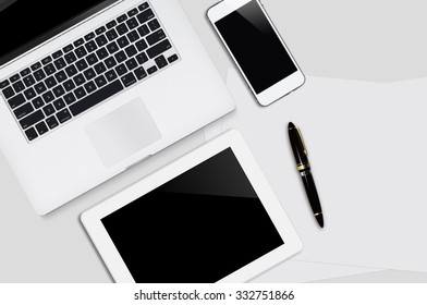 Laptop Tabletpen Smartphone On White Table Stock Illustration 332751866 ...