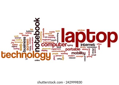 Laptop word cloud concept with technology computer related tags