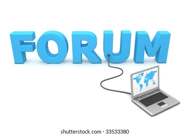 laptop with world map connected to the 3D word Forum