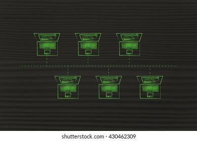 laptops connected with each other in a bus network structure
