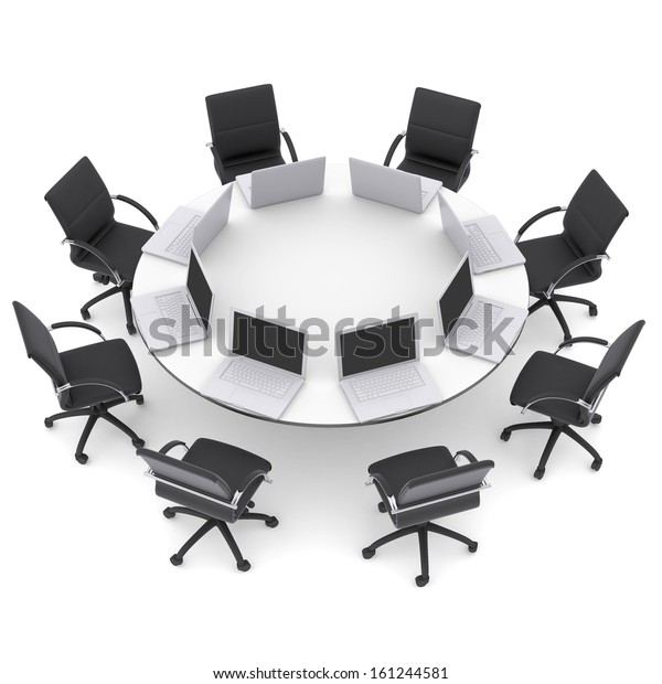 Laptops On Office Round Table Chairs Stock Illustration 161244581
