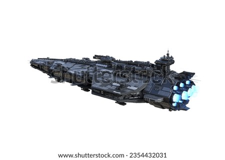 Large alien space ship in flight, rear perspective view. Isolated 3D illustration.