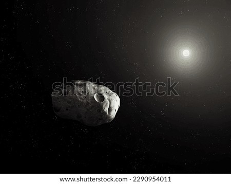 Large asteroid in the solar system. A dangerous space body threatens life on Earth. Meteorite isolated on black background 3d illustration.