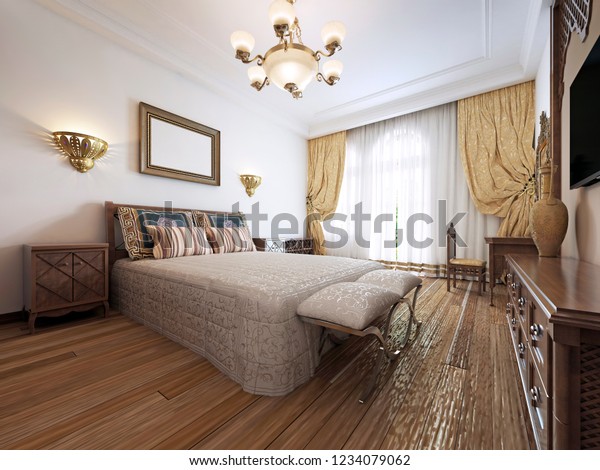 Large Bed Bedroom Middle Eastern Arabic Stock Illustration