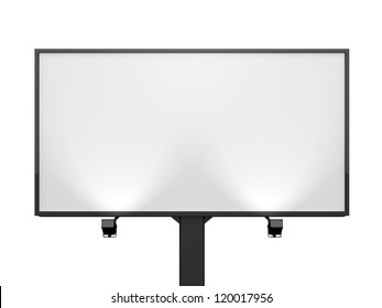 Large Blank, Empty, White Billboard Screen, Isolated On White Background, For Your Advertisement And Design.