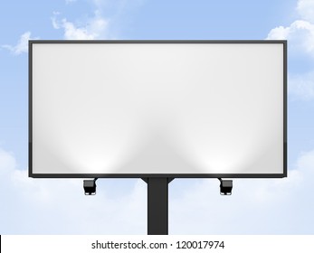 Large Blank, Empty, White Billboard Screen, On Cloudy Sky, For Your Advertisement And Design.