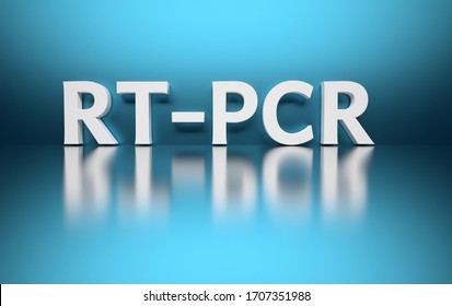 Large Bold White Text RT-PCR Abbreviation Of Reverse Transcription Polymerase Chain Reaction On Blue Background. 3d Illustration.