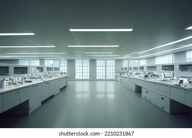 Large Clean Bright Futuristic Medical Laboratory Used For Example For DNA Sequencing