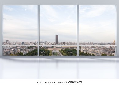 Large Clean Designer Office Window To Skyline Illustration