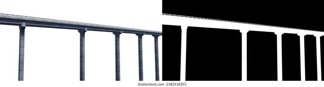 A large concrete bridge isolated on empty background with clipping path or alpha channel. 3D Rendering