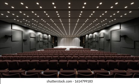 Large Conference Room With Stage. 3d Illustration