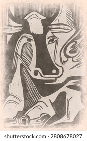 The Large Cow Lying Down (1929) print by Ernst Ludwig Kirchner. Vintage textured poster.