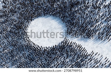 Large crowd forming circle or keyhole empty space.