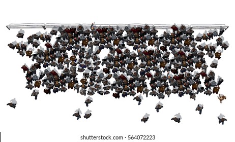 Large Crowd Of People Behind Barrier - Top View - Isolated On White Background